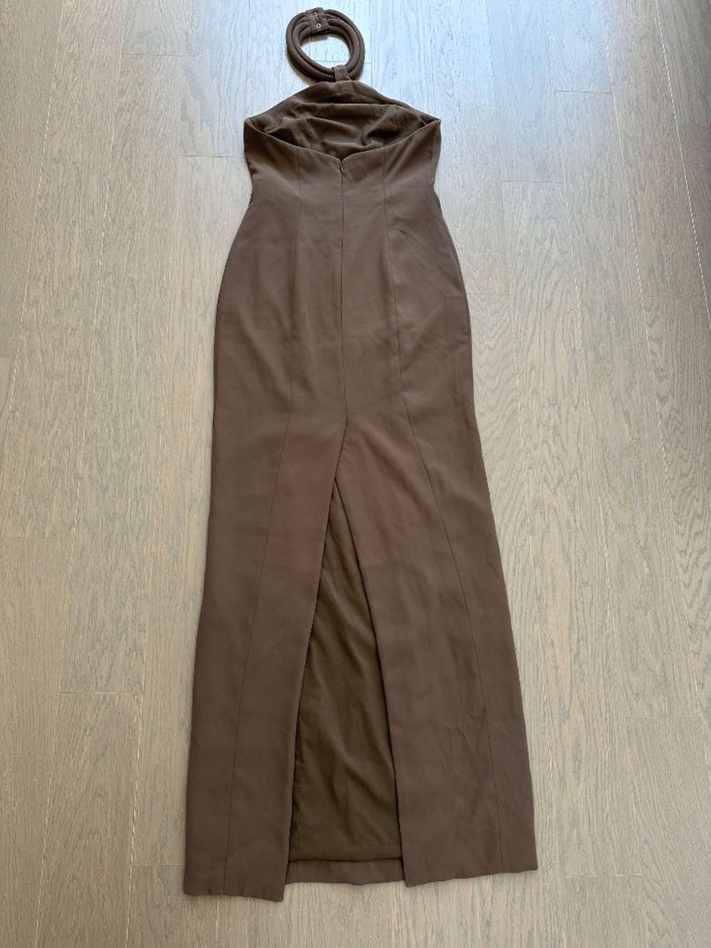 Ronny Kobo Lenox Gown Maxi Dress Brown Crepe Halter - Size Small - Picture 2 of 13